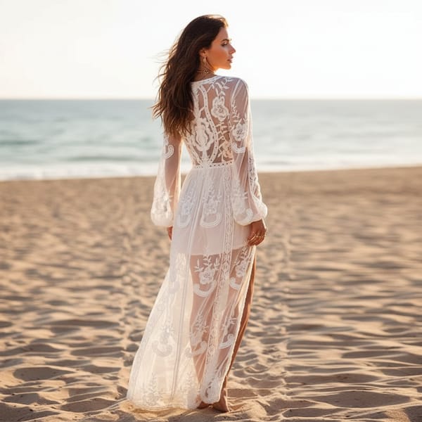 Sheer Lace Maxi Dress with Beach Waves — Classy Beach Waves