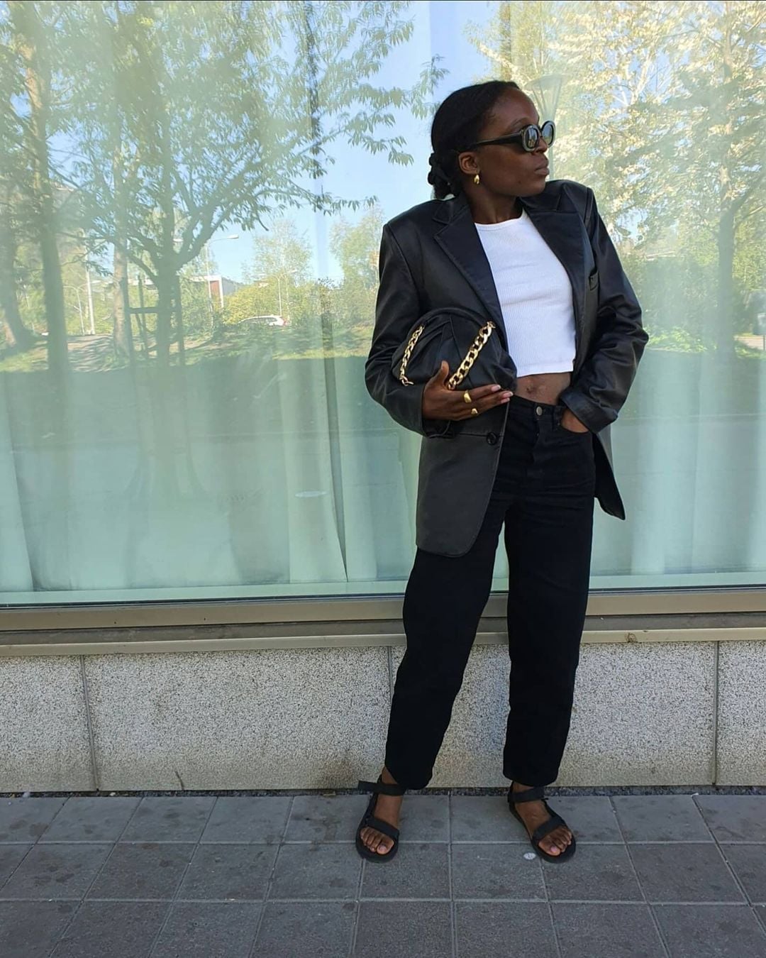 Black Straight Leg Jeans with a Leather Blazer Black Straight Leg Jeans with a Leather Blazer — Classy Black Jeans Outfits
