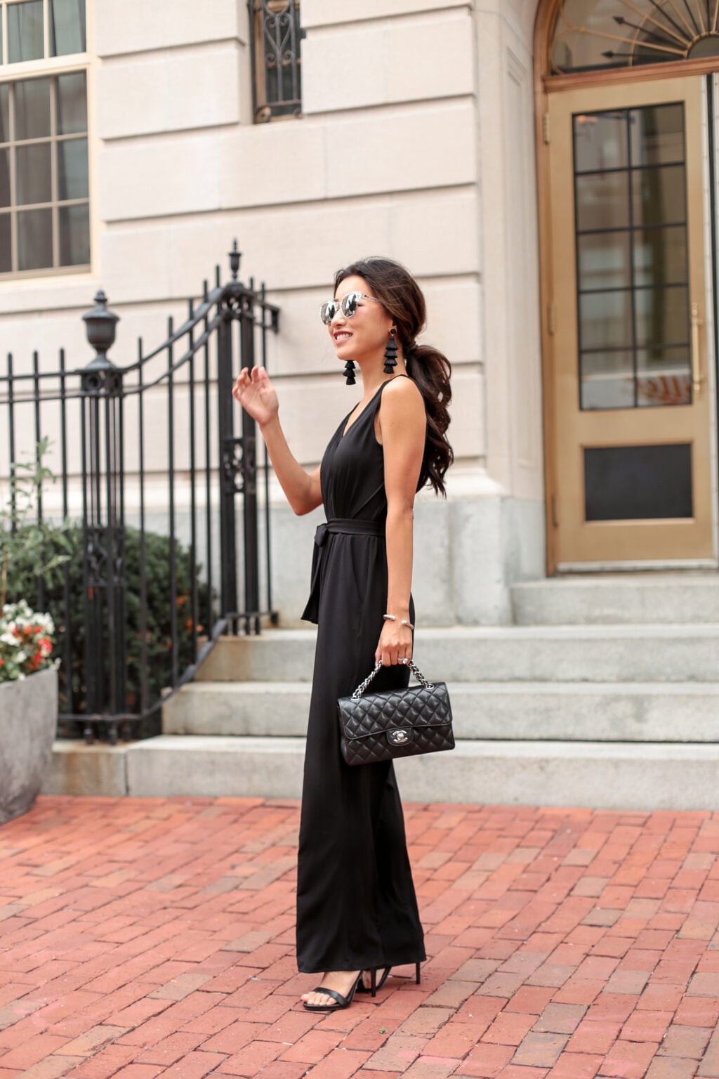 Sleeveless Jumpsuit With Tie Waist and Wide Legs — Classy Black Jumpsuit Outfit