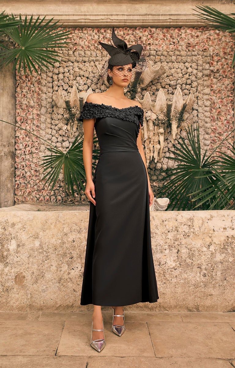 Black Satin A-Line Dress With Lace Trim Neckline Black Satin A-Line Dress With Lace Trim Neckline — Classy Black Tie Dresses