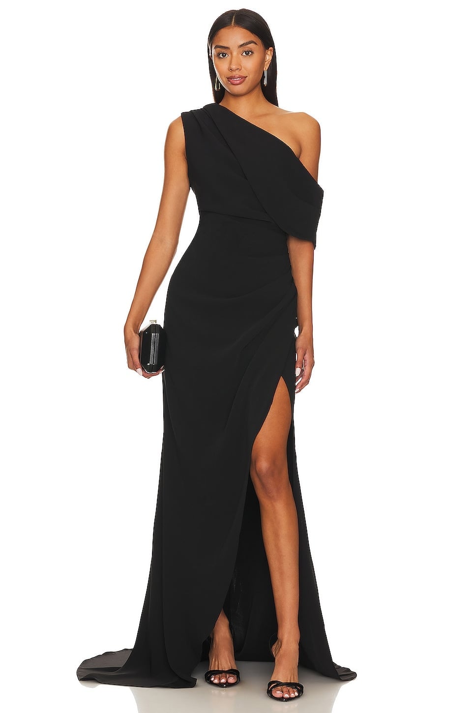 Black Crepe One Shoulder Gown With Draping Black Crepe One Shoulder Gown With Draping — Classy Black Tie Dresses