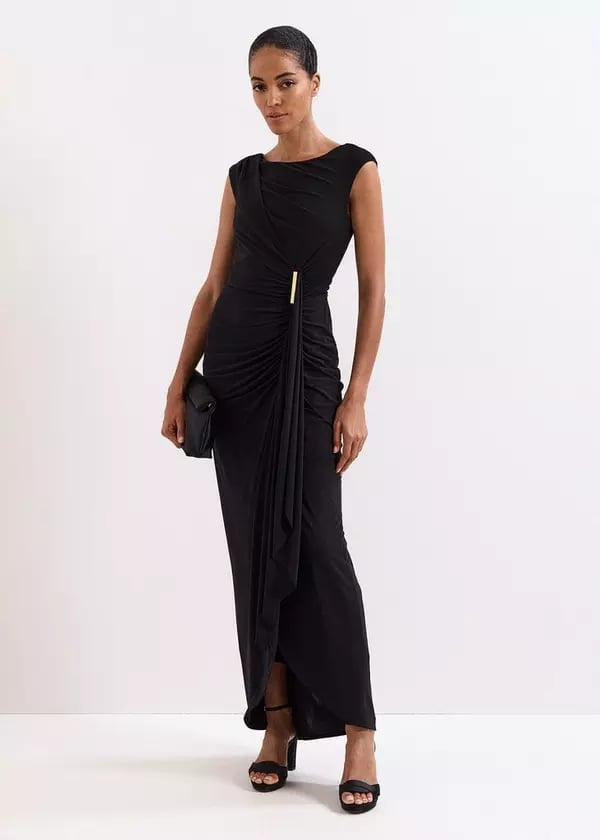 Black Jersey Column Dress With Ruched Detail Black Jersey Column Dress With Ruched Detail — Classy Black Tie Dresses