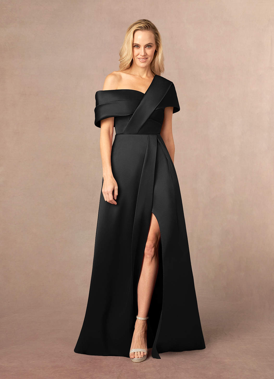 Black Mikado Off The Shoulder Dress With Draped Bodice Black Mikado Off The Shoulder Dress With Draped Bodice — Classy Black Tie Dresses