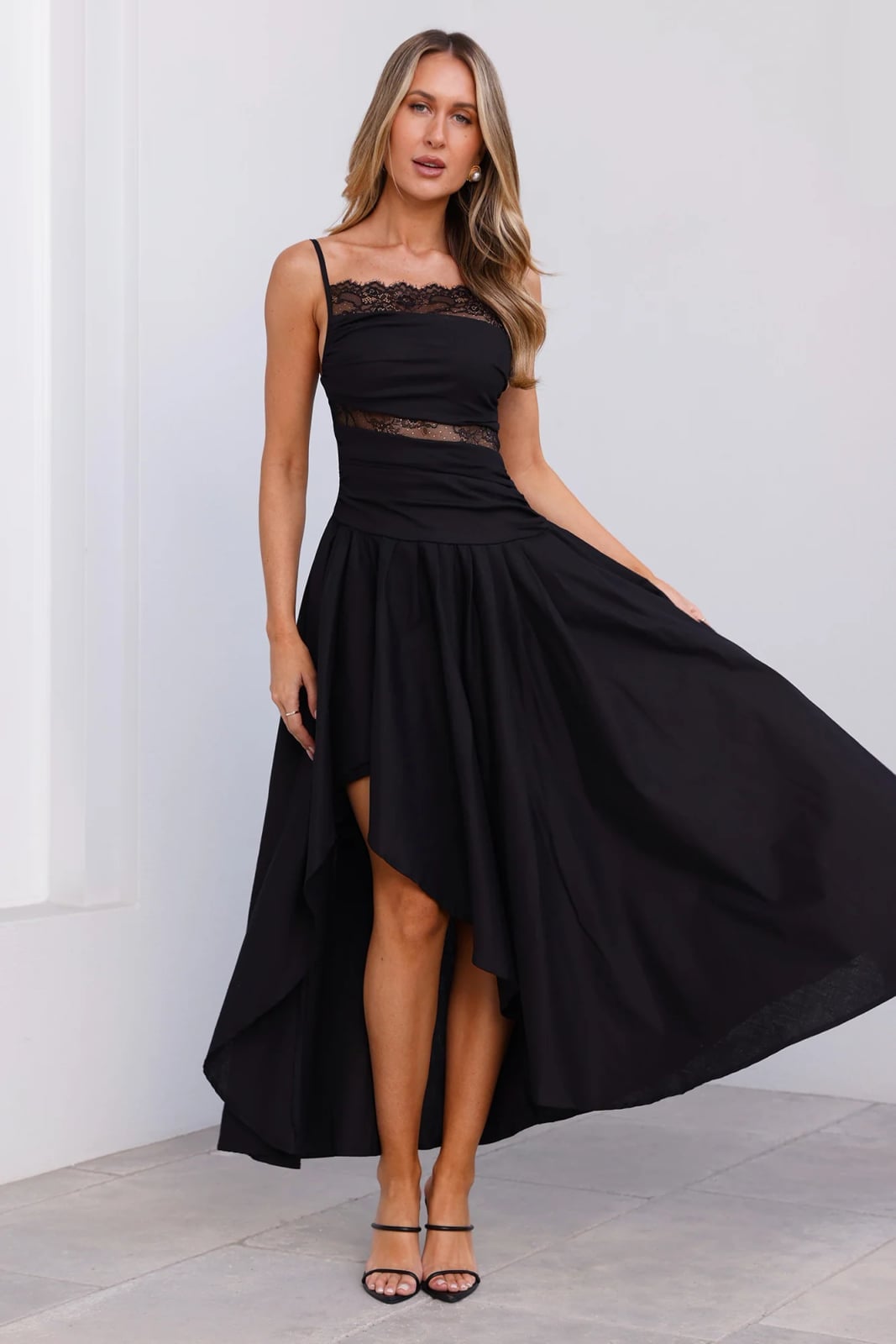 High-low Dress with Lace Trim — Classy Black Tie Outfits