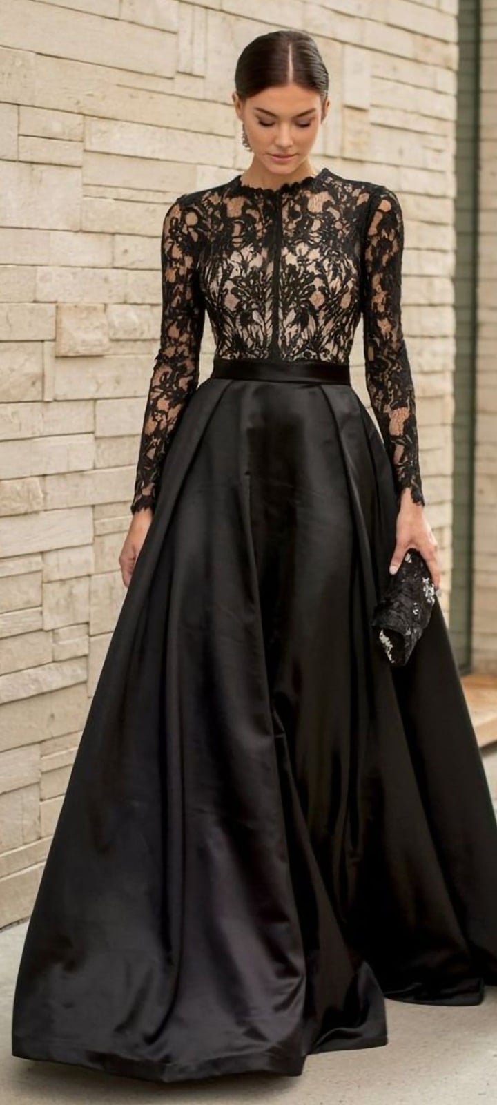 Lace Top with Full Satin Skirt — Classy Black Tie Outfits