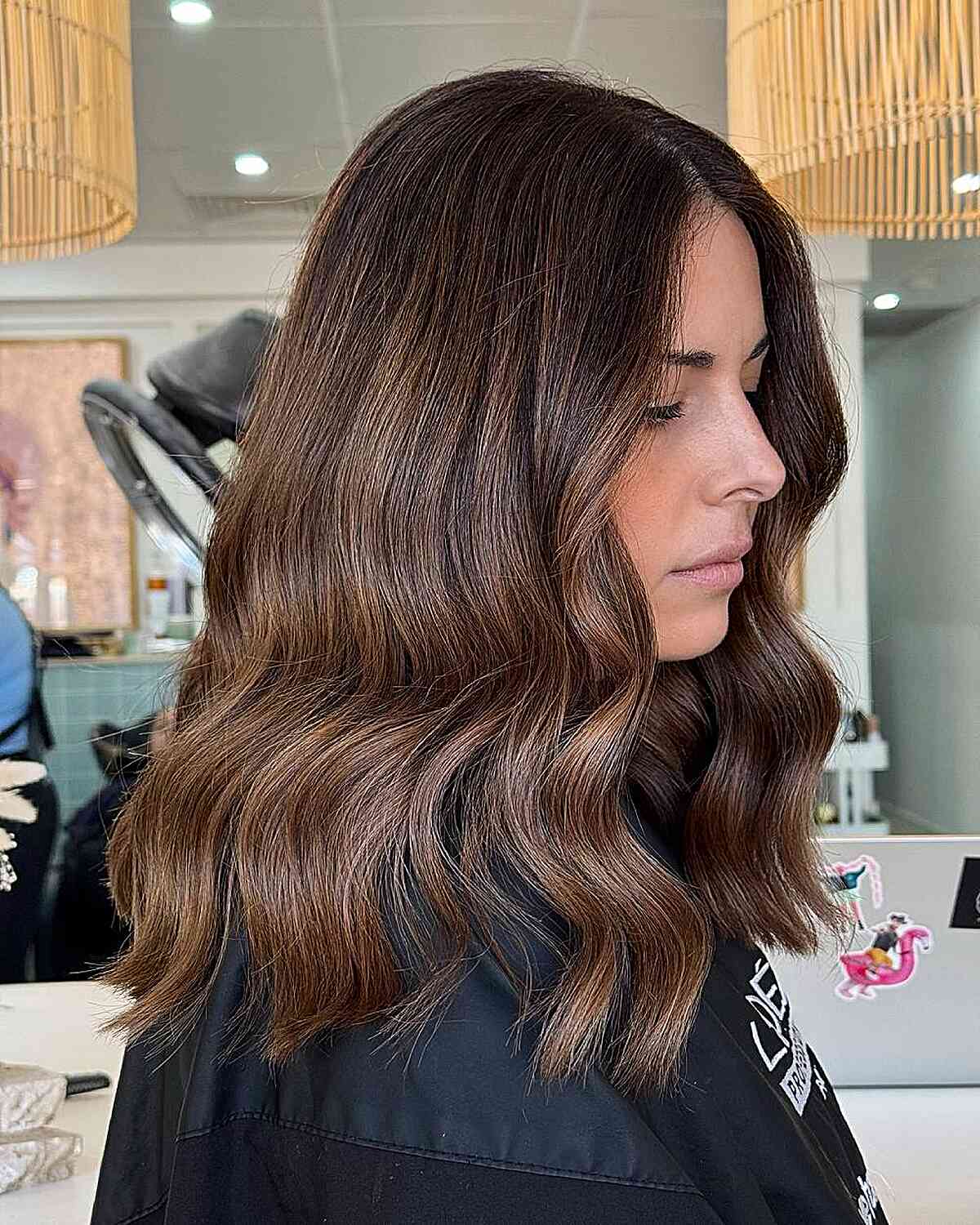 Collarbone Lob With Dimensional Highlights — Classy Blonde Highlights on Dark Hair