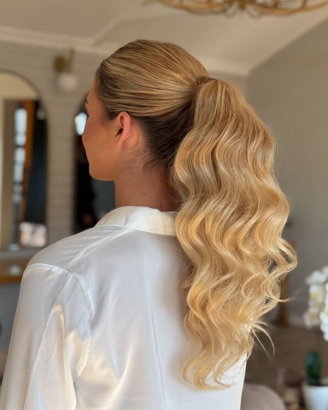 Sleek Honey Blonde Ponytail With Side Parting Sleek Honey Blonde Ponytail With Side Parting — Classy Blonde Ponytail