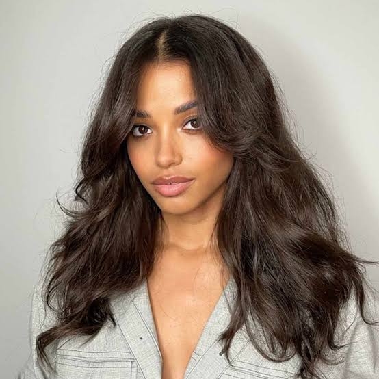 Collarbone Dark Brown Blowout With Curtain Bangs — Classy Blowout Hairstyles Black Women