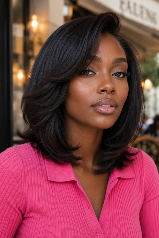 Shoulder-Length Black Blowout With Layers — Classy Blowout Hairstyles Black Women