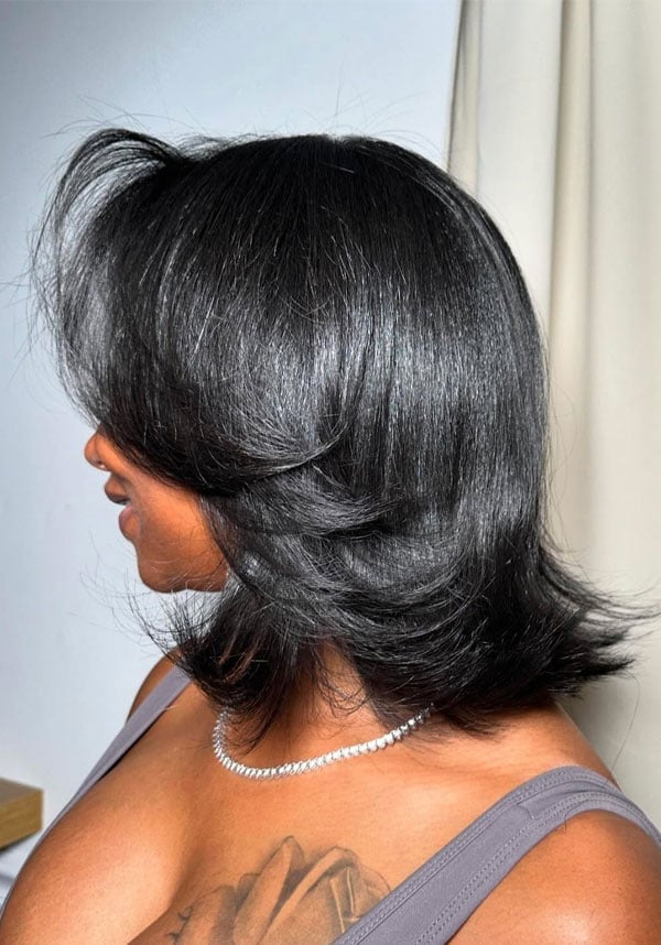 Sleek Chin-Length Bob With Flipped Ends, Close-Up Take — Classy Blowout Hairstyles Black Women