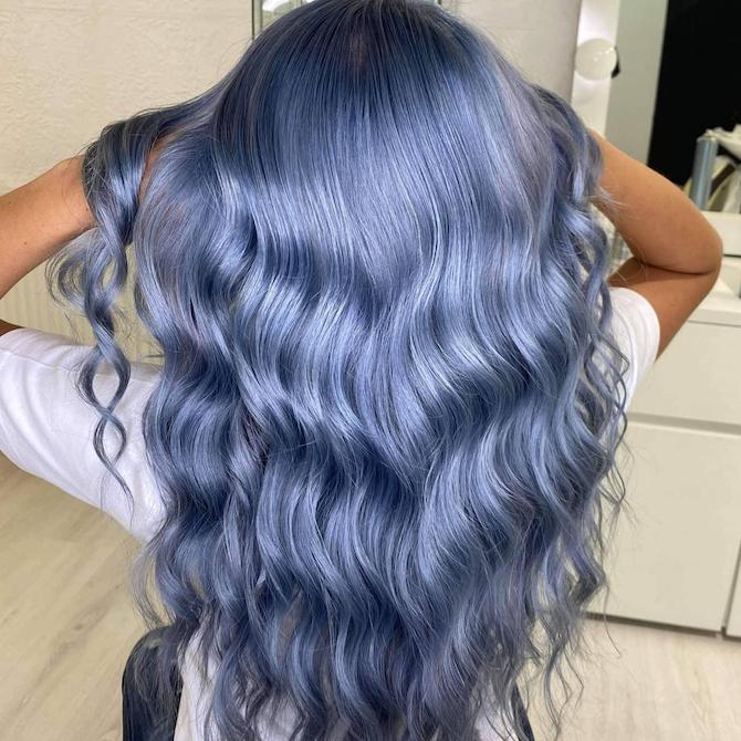 Mid-Back Length With Icy Blue Highlights, Layers Mid-Back Length With Icy Blue Highlights, Layers — Classy Blue Highlights