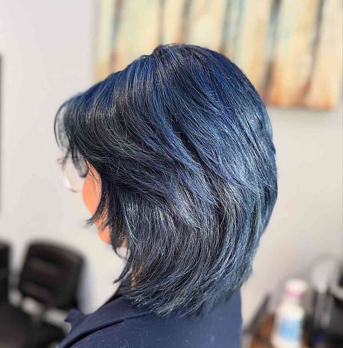 Layered Bob With Subtle Blue Highlights Layered Bob With Subtle Blue Highlights — Classy Blue Highlights