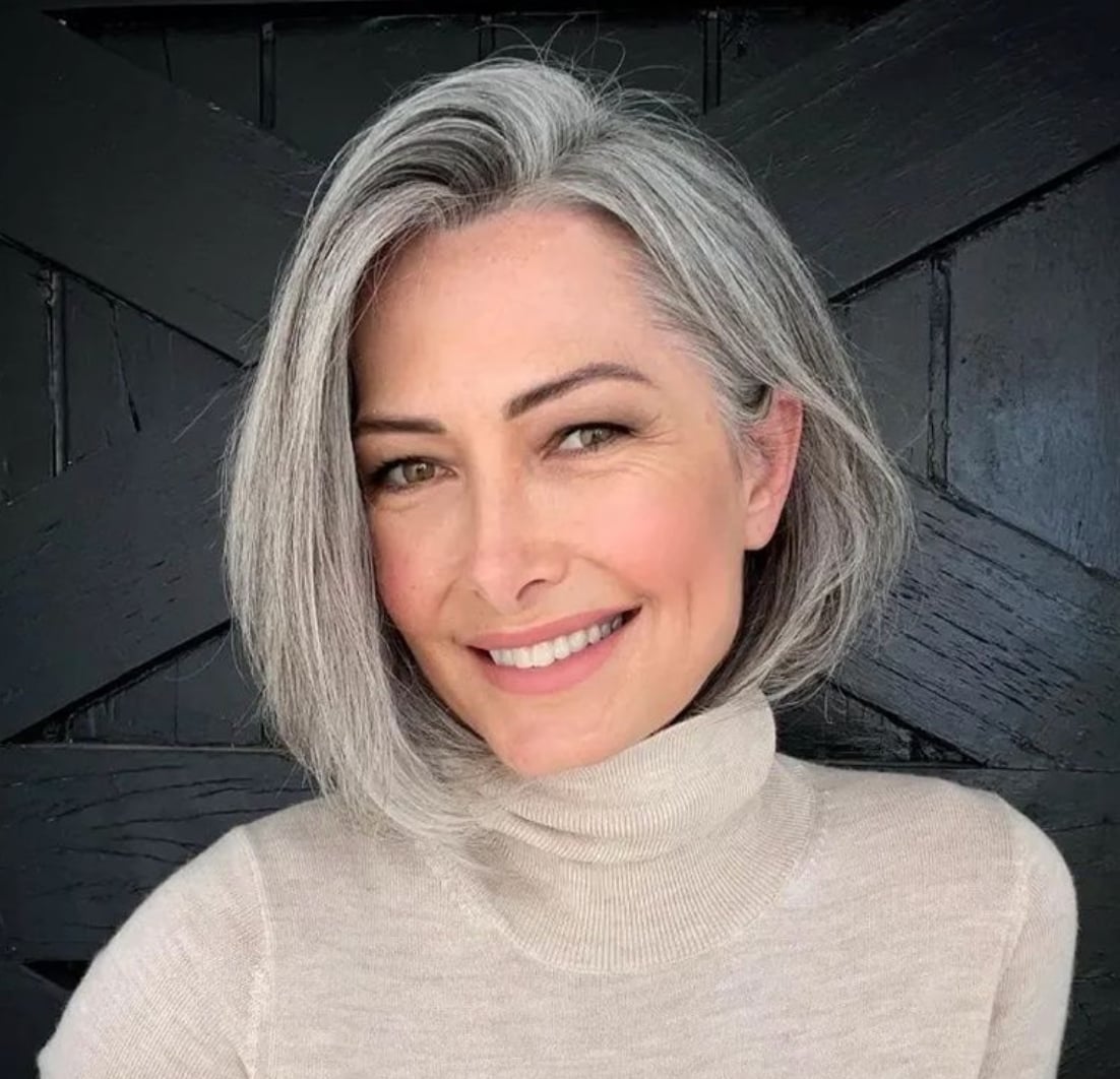 Collarbone Grey Bob Straight Blowout — Classy Bob Hair