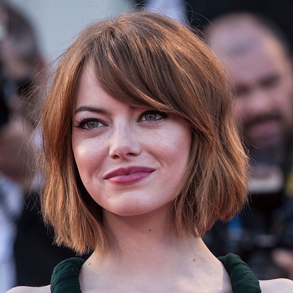 Chin Length Copper Bob With Curtain Bangs — Classy Bob Hair