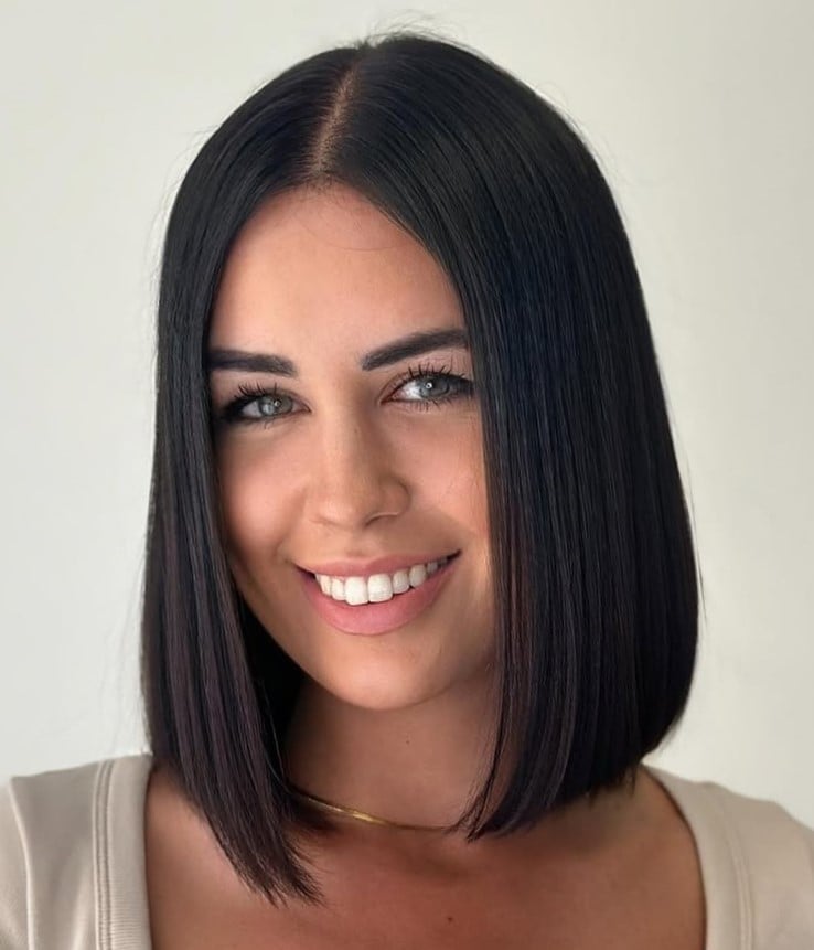 Collarbone Dark Brown Bob Sleek Straight — Classy Bob Hair