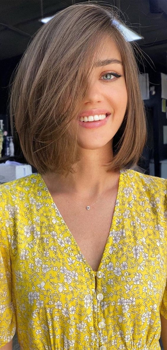 Chin Length Medium Brown Sleek Bob — Classy Bob Hair