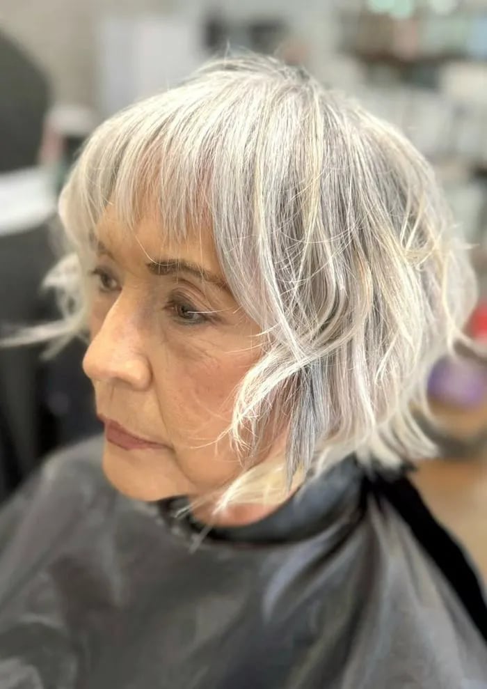 Chin Length Grey Bob Layered Volume — Classy Bob Hair