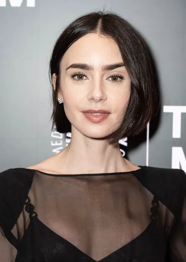 Chin Length Dark Brown Bob Asymmetrical Bangs, Side-Swept — Classy Bob Hair