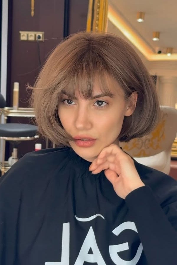 Ash Brown Blunt Bob Full Fringe — Classy Bob Haircuts for Fine Hair