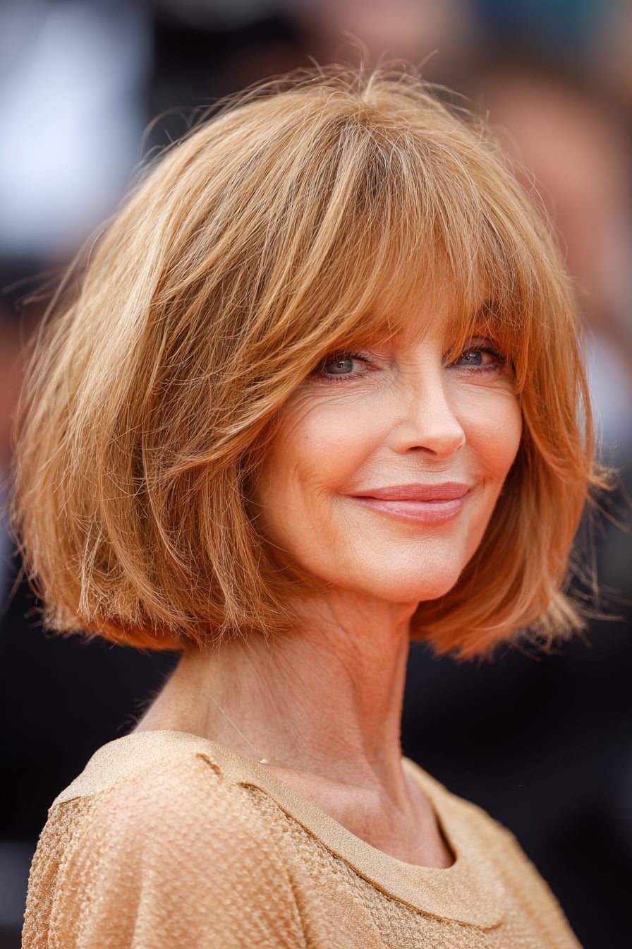 Chin Length Bob With Curtain Bangs — Classy Bob Haircuts for Fine Hair