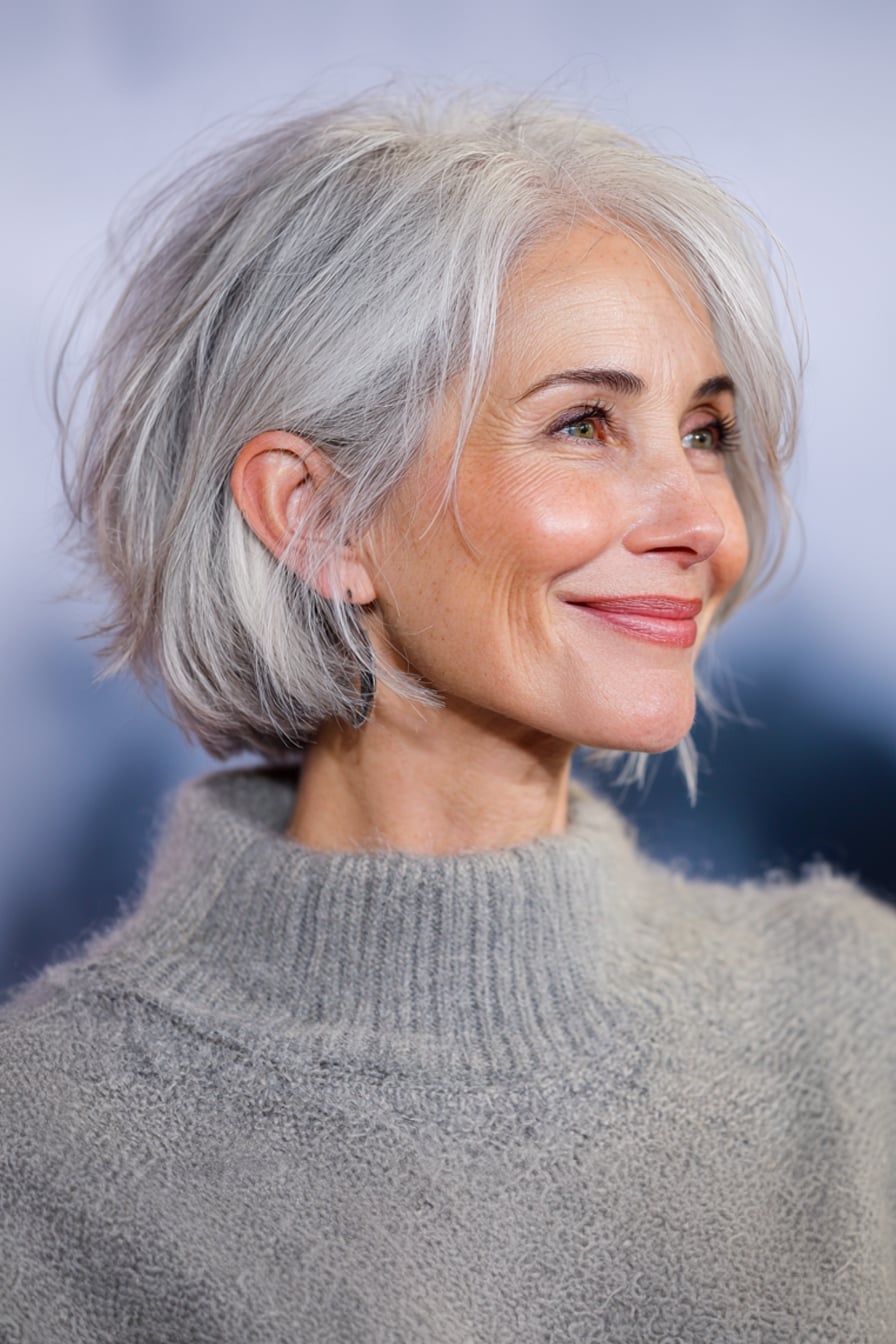 Textured Layered Bob With Grey Tones — Classy Bob Haircuts for Fine Hair