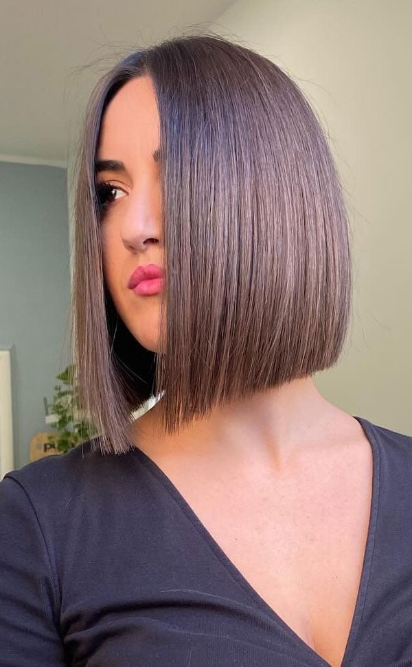 Angled Bob Dark Brown Cool Highlights — Classy Bob Haircuts for Fine Hair