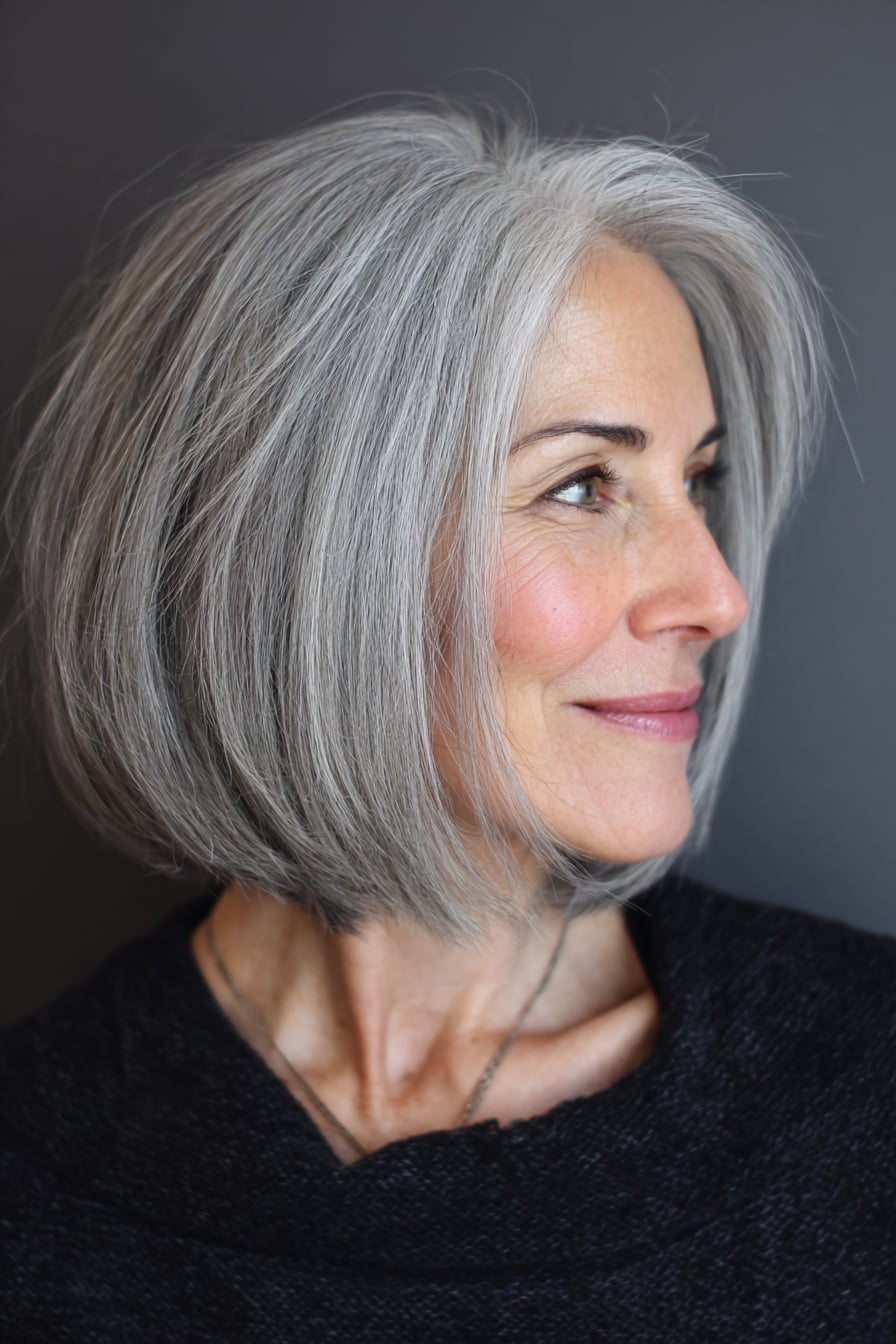Collarbone Bob Subtle Layers Silver Grey — Classy Bob Haircuts for Fine Hair