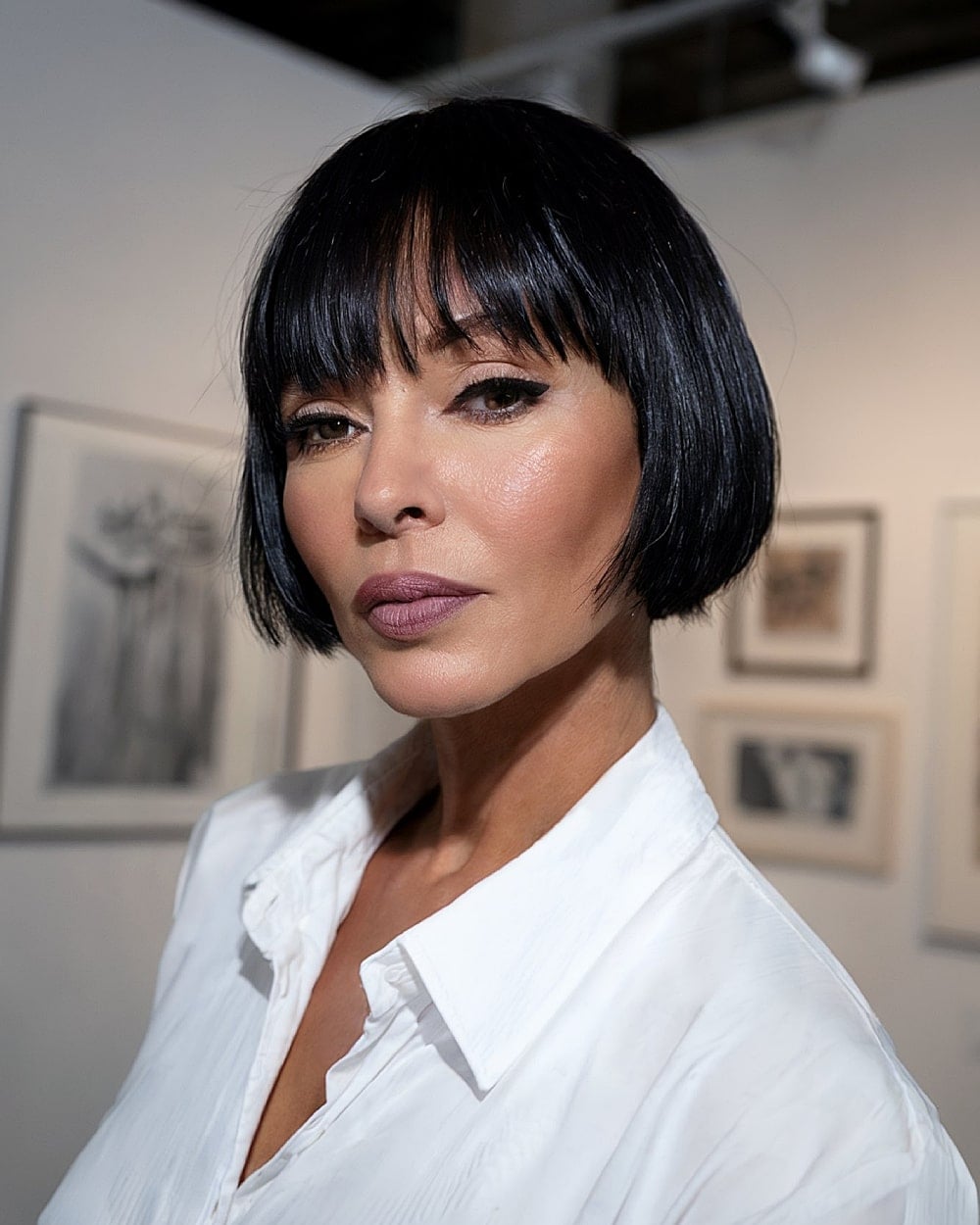 Chin Length Sleek Bob With Precise Bangs — Classy Bob Haircuts with Bangs