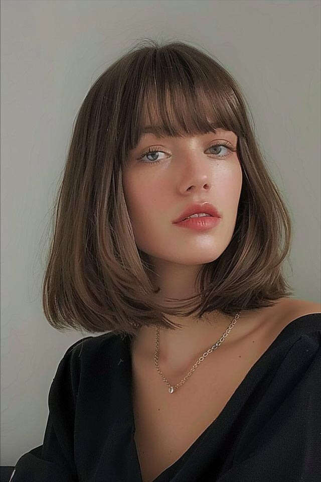 Layered Collarbone Bob With Curtain Bangs — Classy Bob Haircuts with Bangs