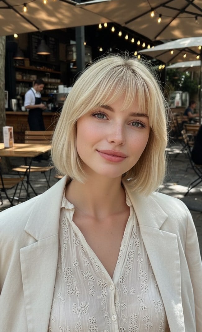 Chin Length Blunt Bob With Soft Fringe — Classy Bob Haircuts with Bangs