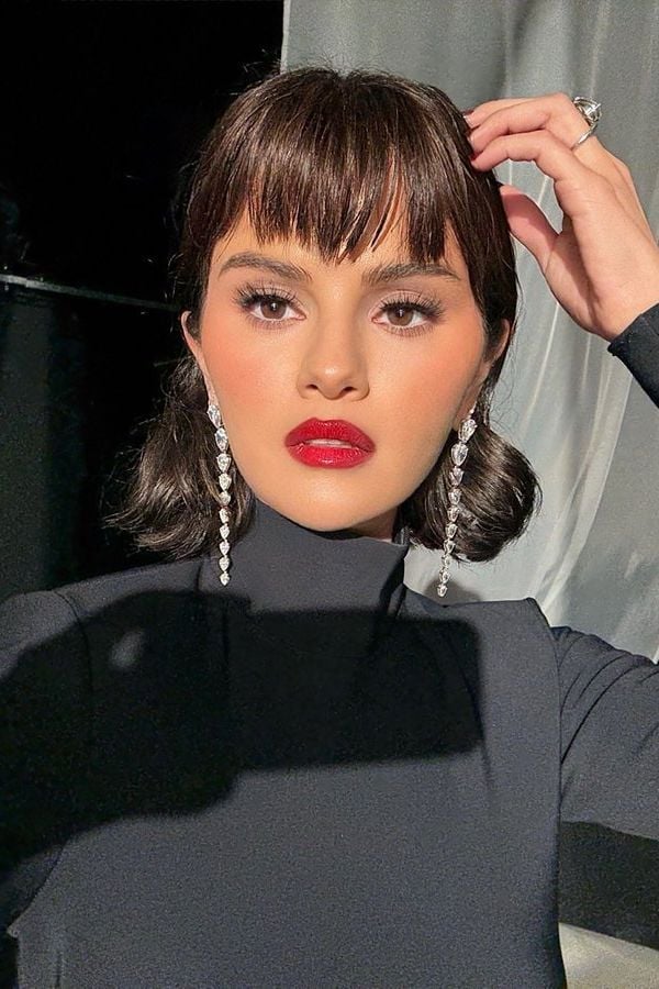 Chin Length Wavy Bob With Baby Bangs — Classy Bob Haircuts with Bangs