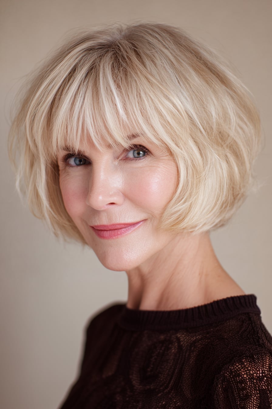 Collarbone Layered Bob With Wispy Bangs — Classy Bob Haircuts with Bangs