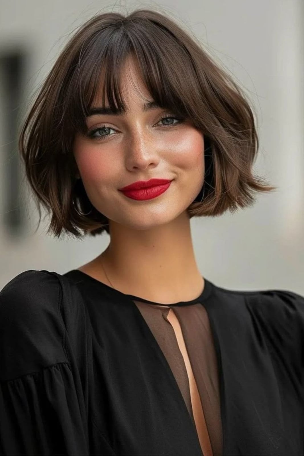 Chin Length French Bob With Wavy Texture — Classy Bob Haircuts with Bangs