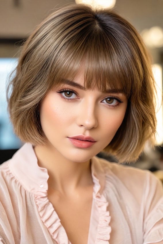 Collarbone Bob With Face Framing Curtain Bangs — Classy Bob Haircuts with Bangs