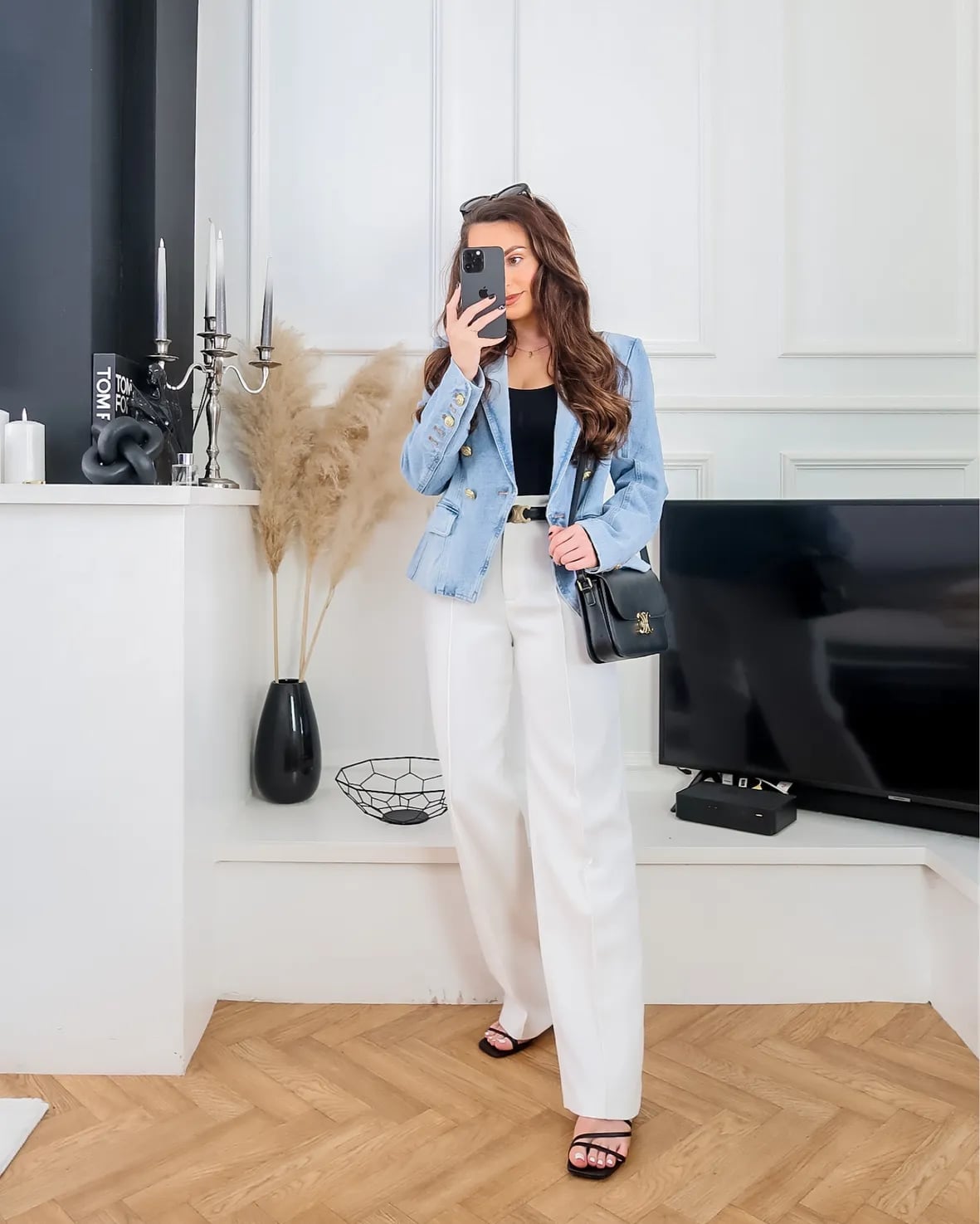 Black Top with Denim Jacket and Straight Leg Jeans — Classy Bodysuit Outfits