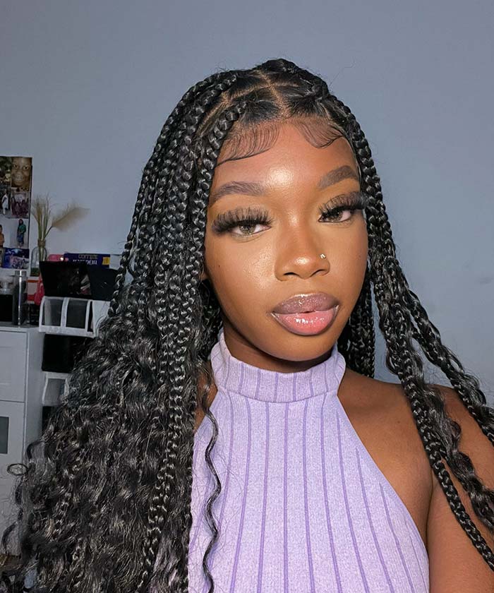 Collarbone Black Braids Burgundy Highlights Collarbone Black Braids Burgundy Highlights — Classy Boho Knotless Braids