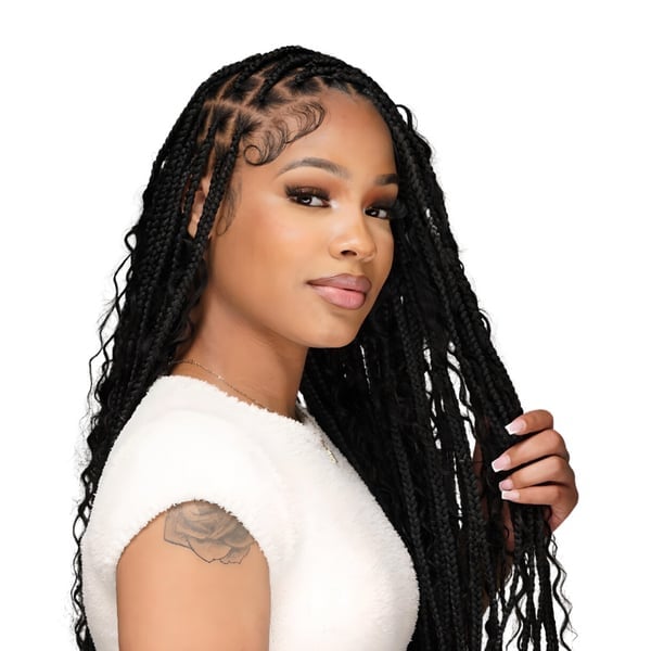 Black Mid-Back Knotless Braids With Wavy Ends Black Mid-Back Knotless Braids With Wavy Ends — Classy Boho Knotless Braids