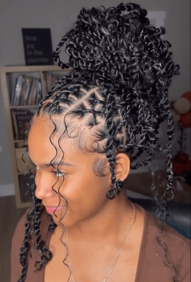 Thick Wavy Braids High Updo Thick Wavy Braids High Updo — Classy Boho Knotless Braids