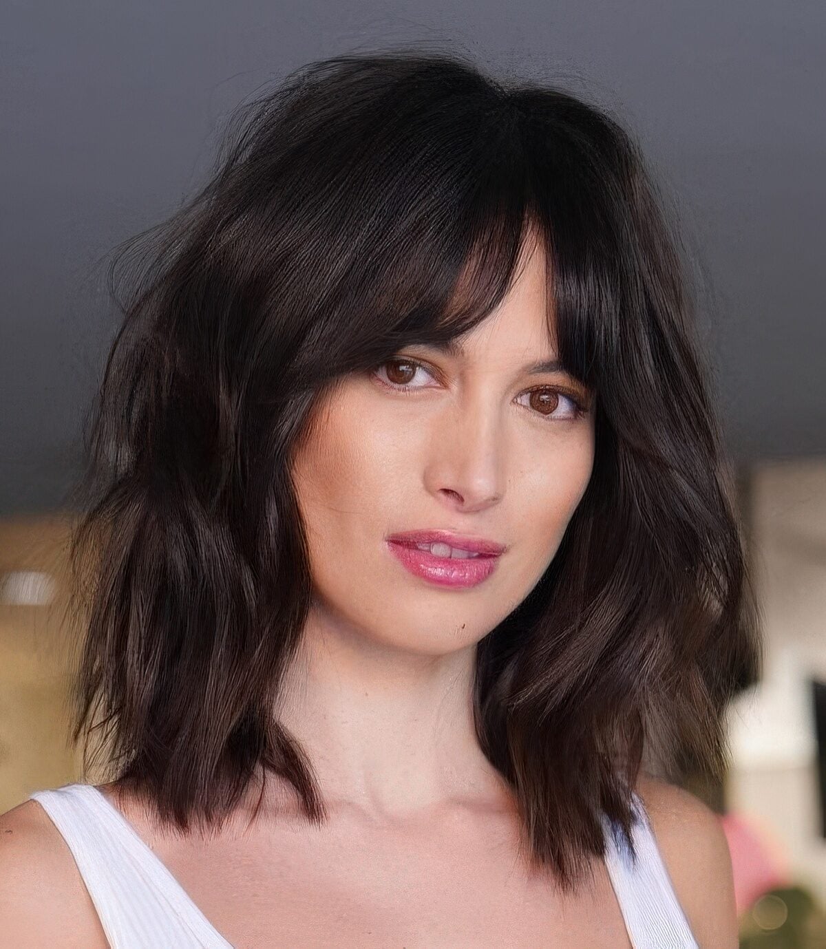 Collarbone Shag With Textured Bottleneck Bangs — Classy Bottleneck Bangs