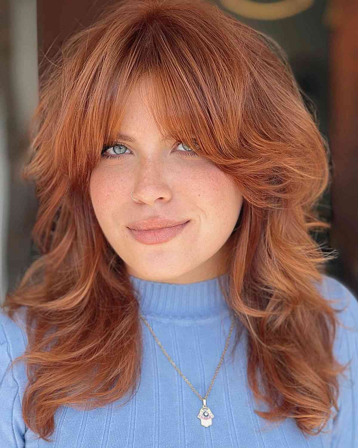 Shoulder Copper Layers With Bottleneck Bangs — Classy Bottleneck Bangs