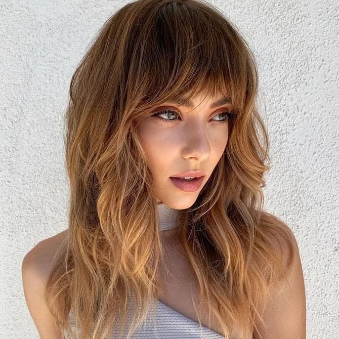 Collarbone Shag With Curtain and Bottleneck Bangs — Classy Bottleneck Bangs