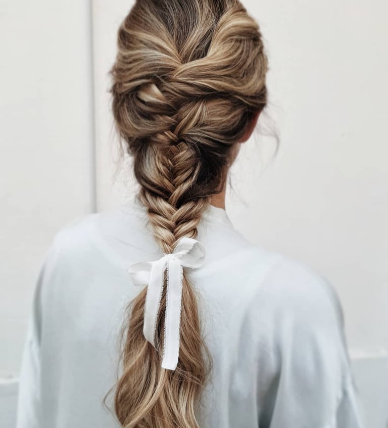 Fishtail Braid With Twisted Updo and Ribbon — Classy Braided Styles