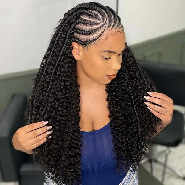 Cornrows With Voluminous Curly Extensions Cornrows With Voluminous Curly Extensions — Classy Braiding Hair