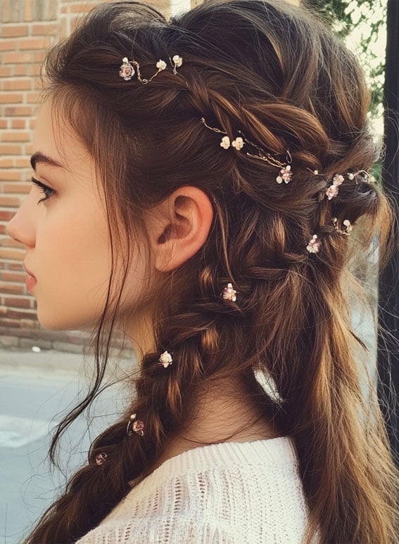 Medium Brown Braided Updo With Wavy Strands Medium Brown Braided Updo With Wavy Strands — Classy Braiding Hair