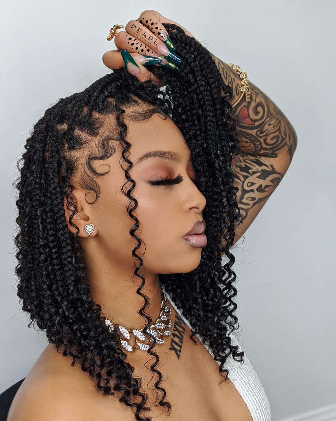 Braided Bob With Curly Ends And Curtain Bangs Braided Bob With Curly Ends And Curtain Bangs — Classy Braids Locs