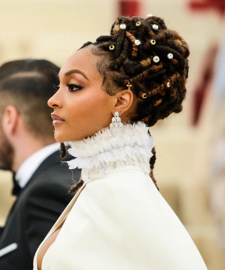 Intricate Locs Updo With Highlight Dimension Intricate Locs Updo With Highlight Dimension — Classy Braids Locs