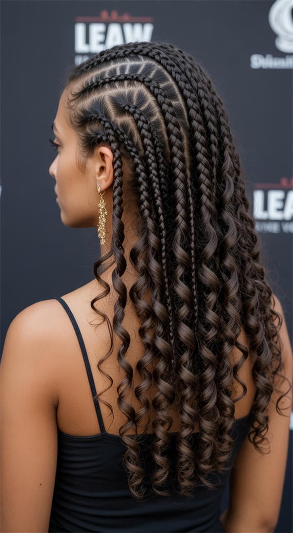 Dark Brown Cornrows With Curls And Braids — Classy Braids Styles