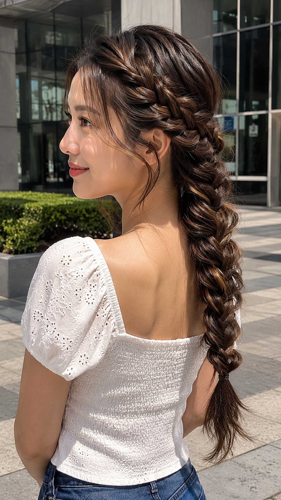 Thick Wavy Fishtail Braid With Caramel Highlights — Classy Braids Styles