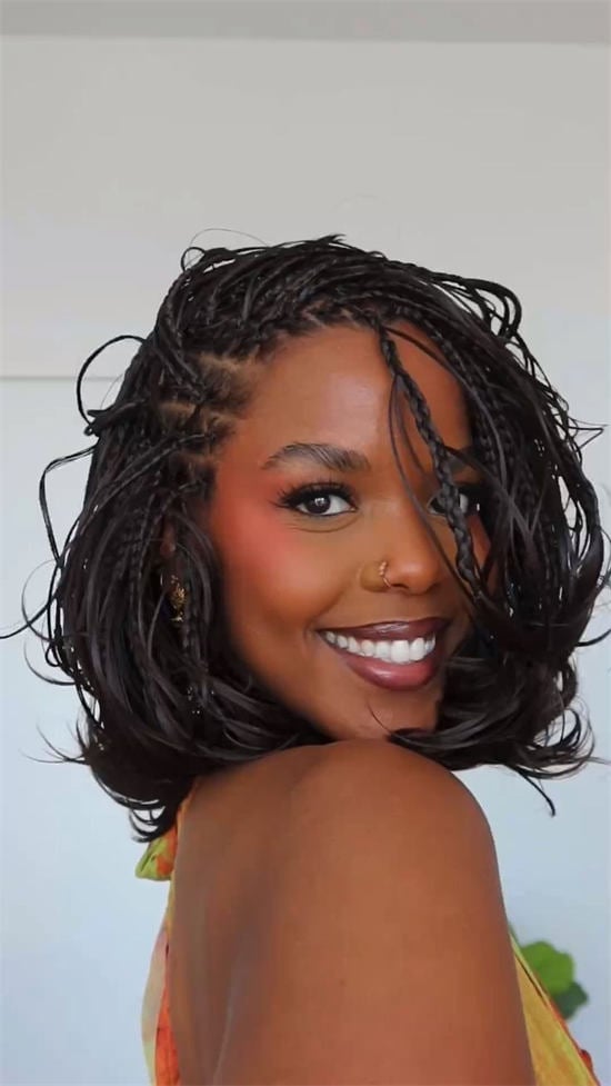 Short Black Micro Braids With Side-Swept Bang — Classy Braids Styles