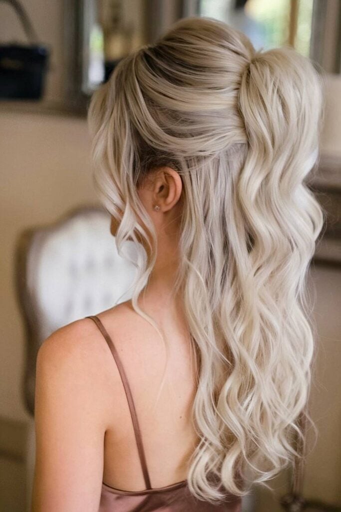 Ash Blonde Ponytail With Soft Waves — Classy Bridesmaid Ponytail
